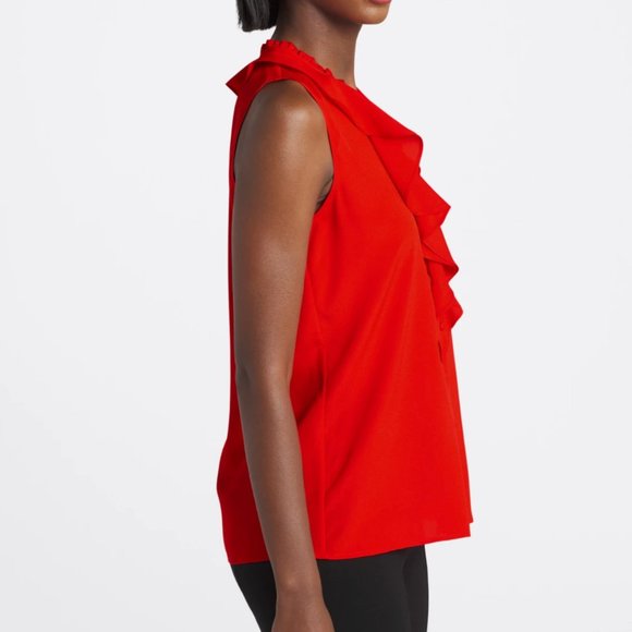 NWT, Karl Lagerfeld Paris, Sleeveless Ruffled Blouse, Red, Large - Picture 4 of 7